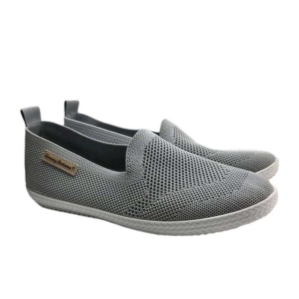 Tommy Bahama Knit Slip On Shoes Womens Size 8.5 Gray Mesh Logo Boat Shoe
